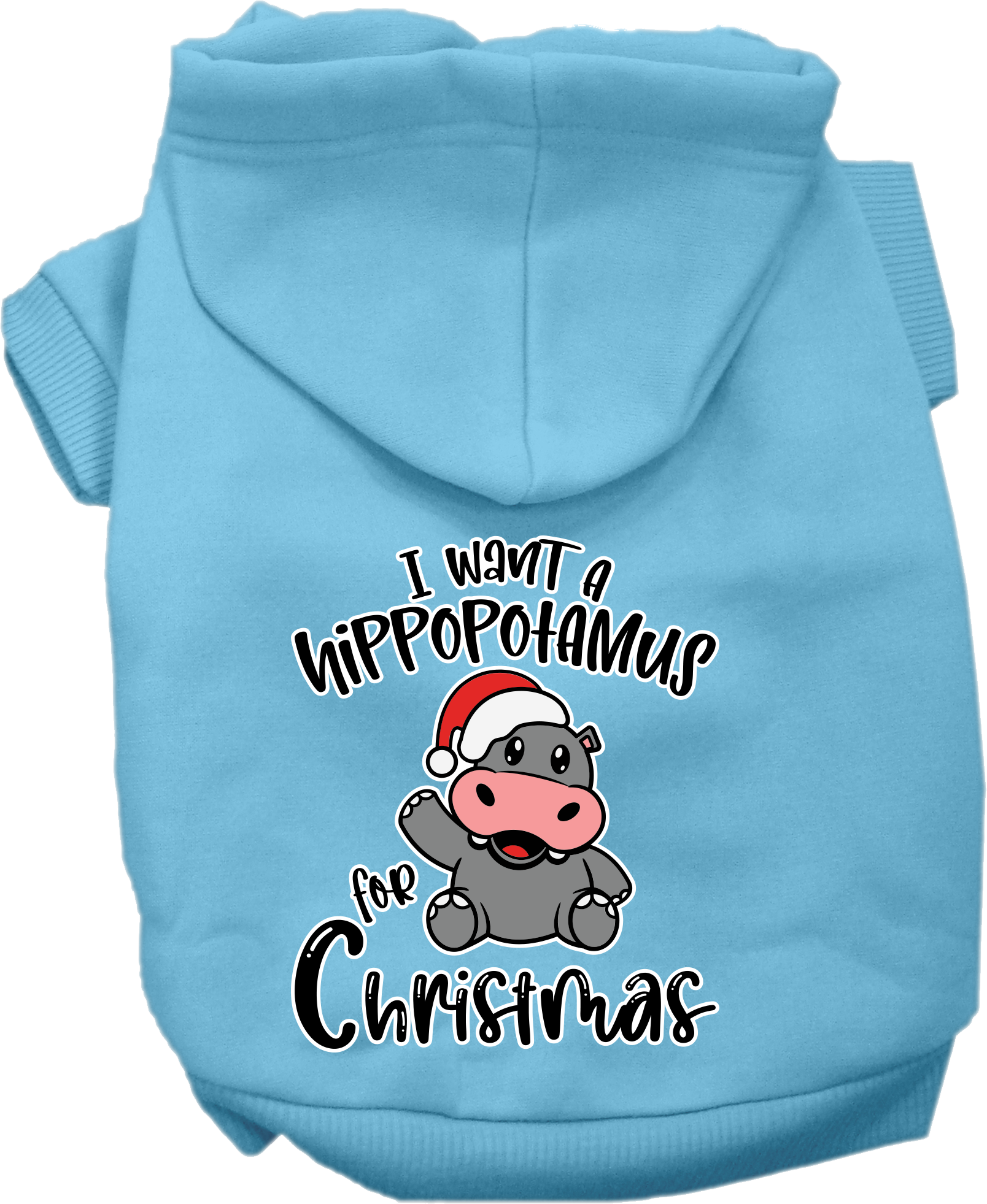 Hippo for Christmas Screen Print Dog Hoodie Baby Blue Size 4X
